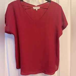 Pink Rose medium reddish-maroon blouse with cuffed sleeves